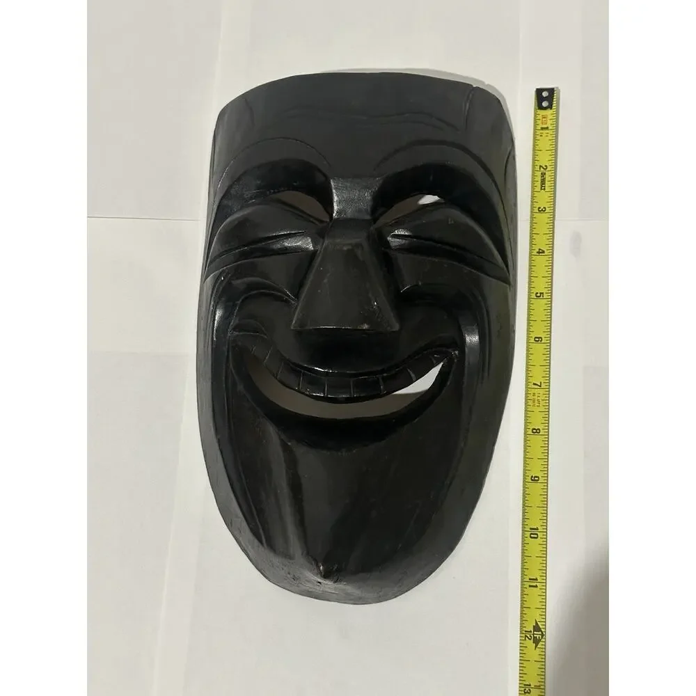 Black Carved Wood Tribal Decorative Mask Wall Decor 12 in H 8.5 in L